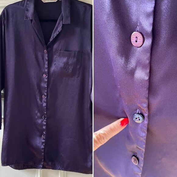 Vintage Victorias Secret Purple Satin Long Button-Up Nightshirt Pajama Top Sz XS - Picture 11 of 12